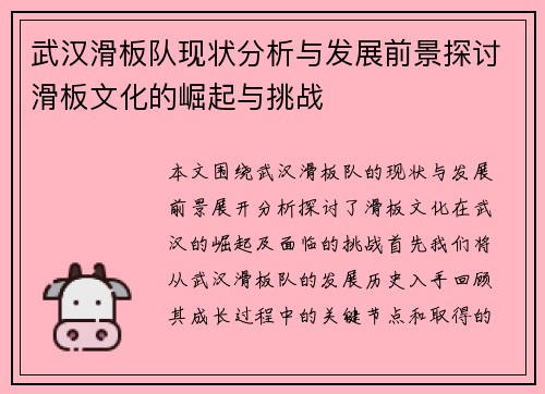 武汉滑板队现状分析与发展前景探讨滑板文化的崛起与挑战